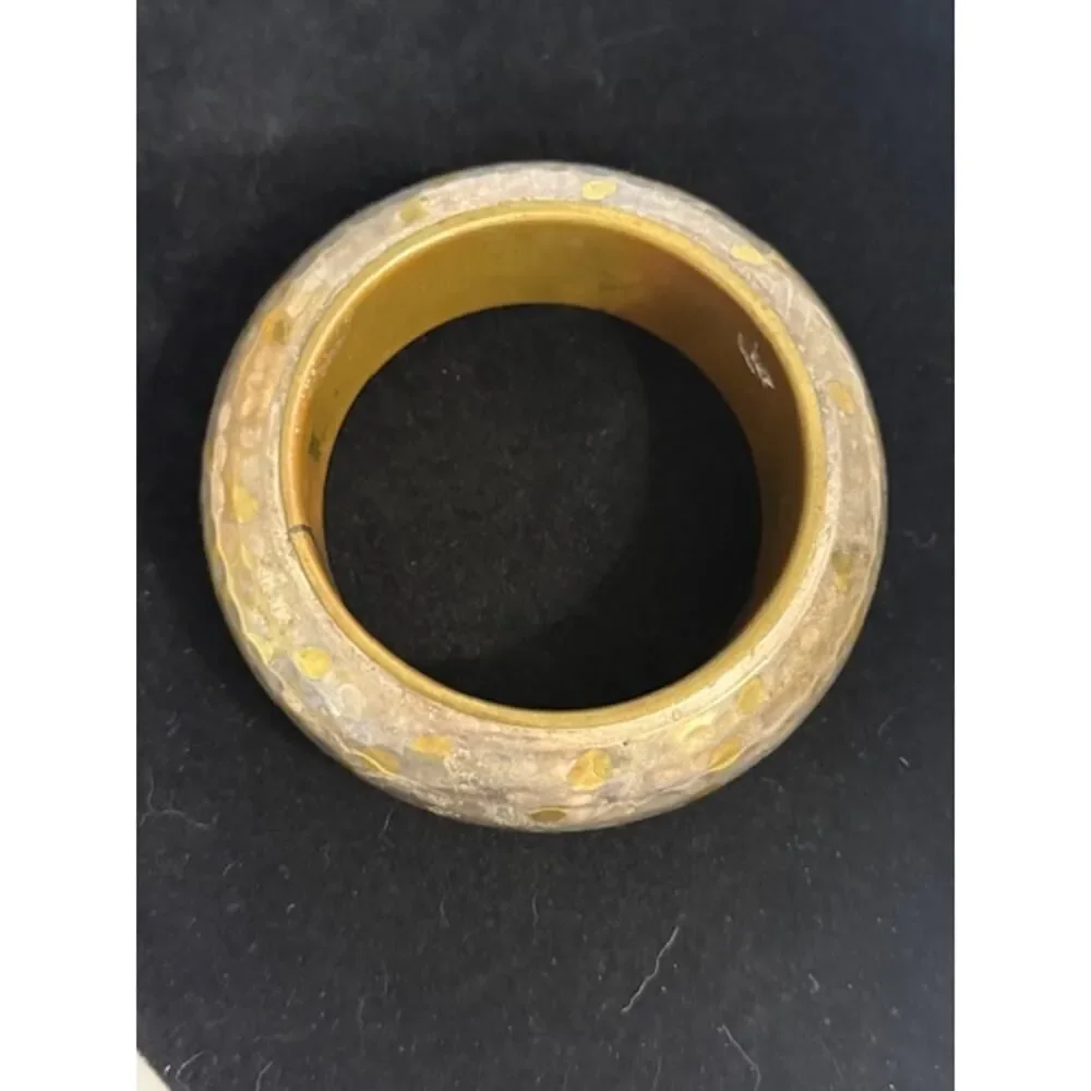 Vintage Brass and Silver Hammered Bangle Cuff Bracelet India